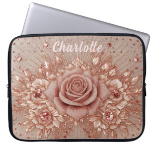 Personalized Name Rose Gold Sparkle Glam Bling Laptop Sleeve