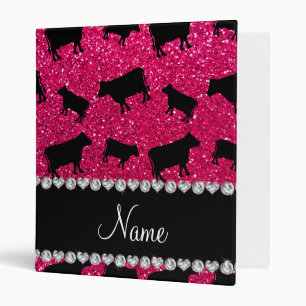 Personalized name rose pink glitter cows 3 ring binder