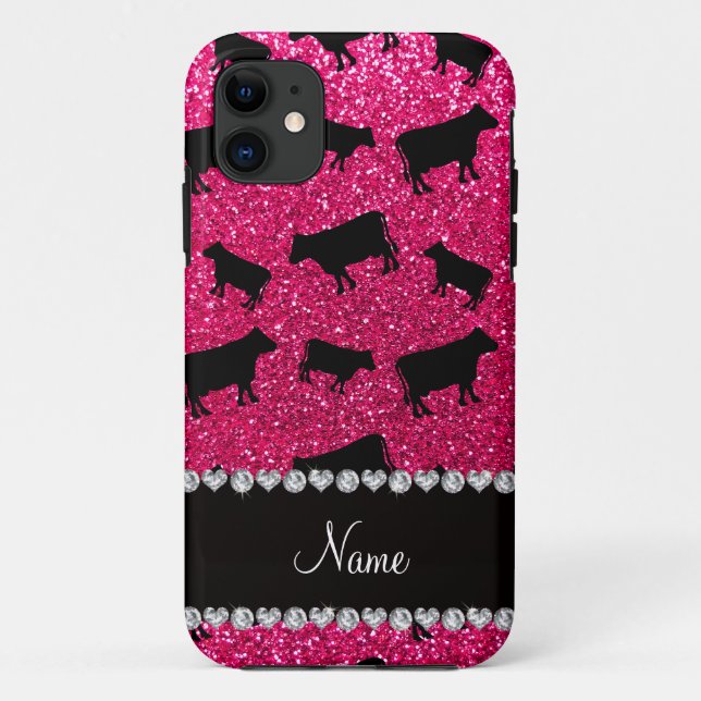 Personalized name rose pink glitter cows Case-Mate iPhone case (Back)