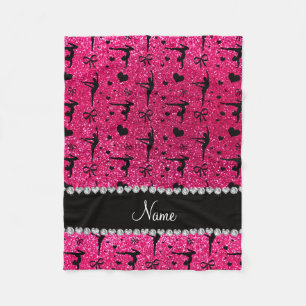 Personalized name rose pink glitter gymnastics fleece blanket