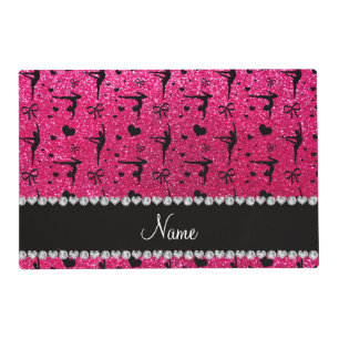 Personalized name rose pink glitter gymnastics placemat