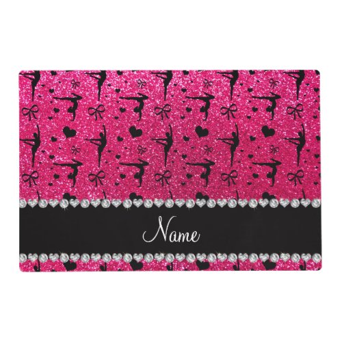 Personalized name rose pink glitter gymnastics placemat