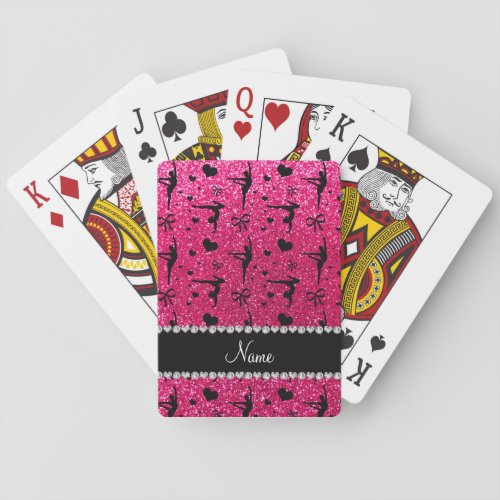 Personalized name rose pink glitter gymnastics playing cards