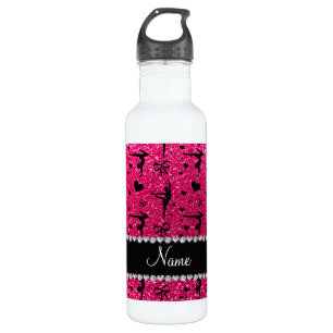 Personalized name rose pink glitter gymnastics stainless steel water bottle