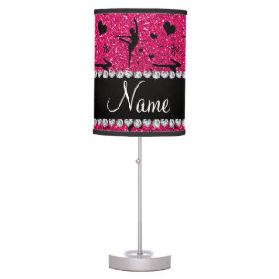 Personalized name rose pink glitter gymnastics table lamp