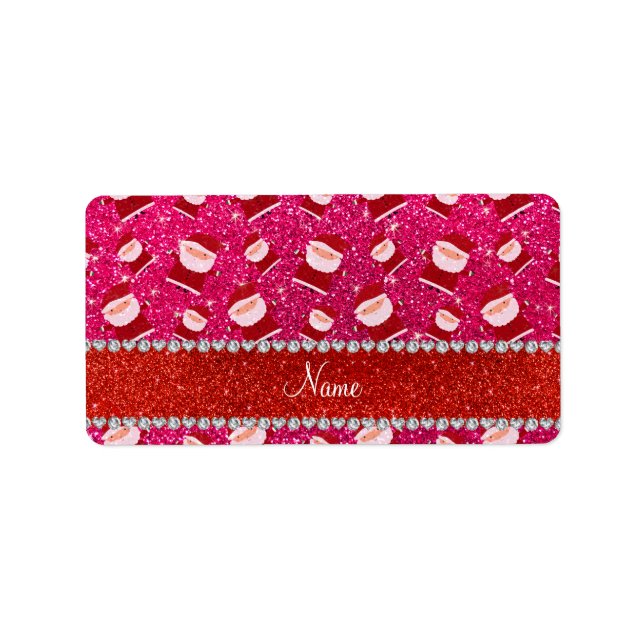 Personalized name rose pink glitter santas label (Front)