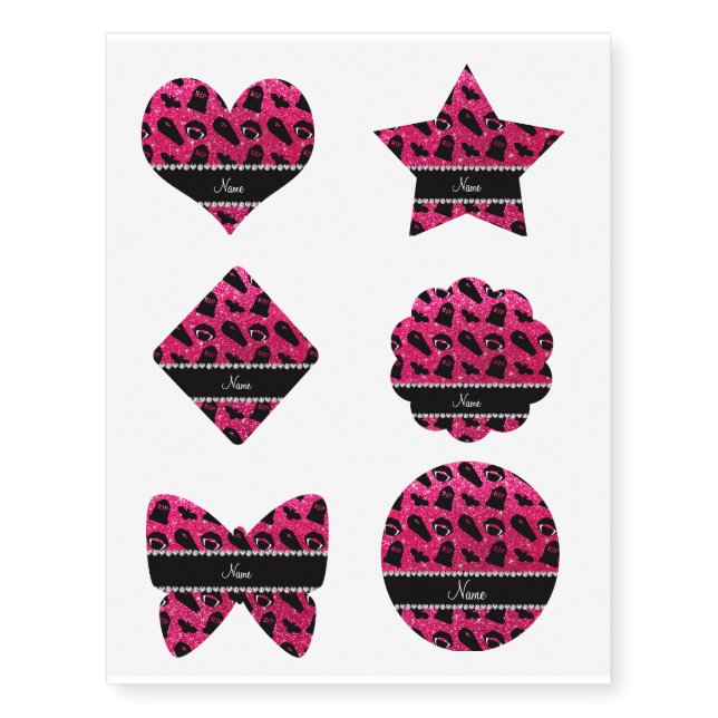 Personalized name rose pink glitter vampire temporary tattoos (Front)