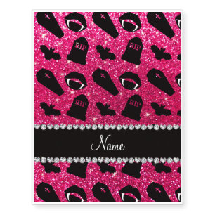 Personalized name rose pink glitter vampire temporary tattoos