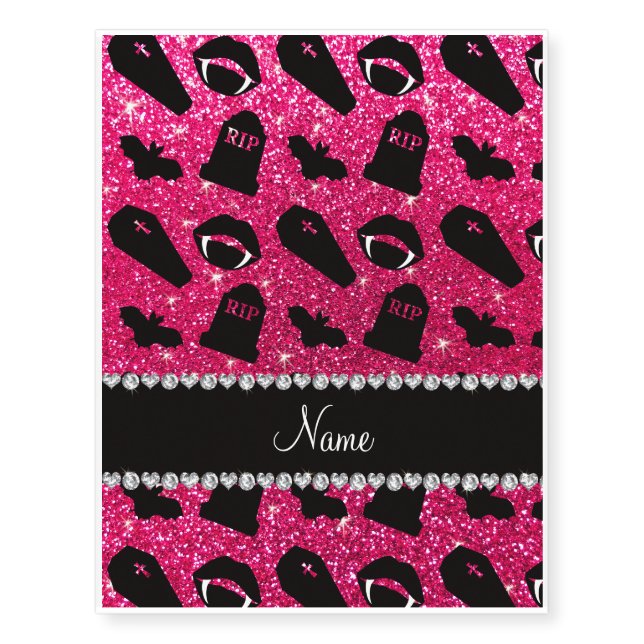 Personalized name rose pink glitter vampire temporary tattoos (Front)