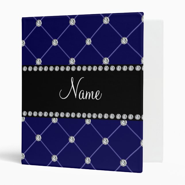 Personalized name Royal blue diamonds 3 Ring Binder (Front/Inside)