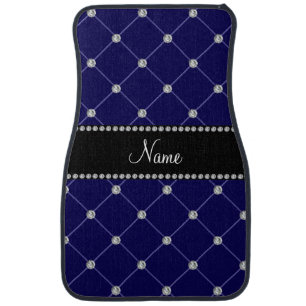 Personalized name royal blue diamonds tuft car mat