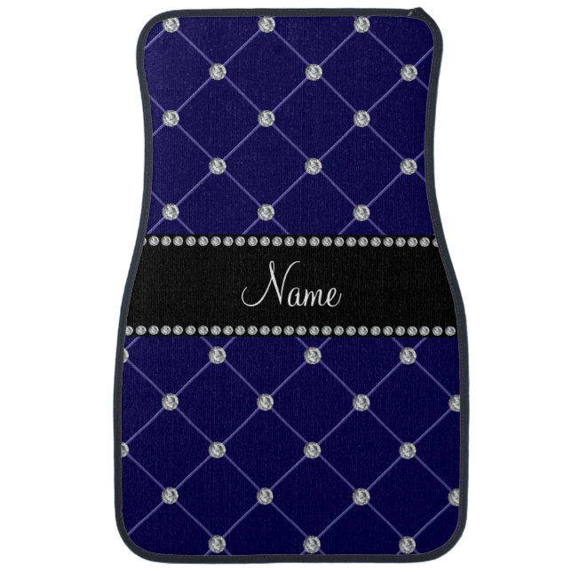 Personalized name royal blue diamonds tuft car mat (Front)