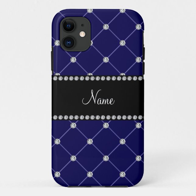 Personalized name royal blue diamonds tuft Case-Mate iPhone case (Back)