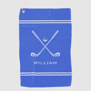 Personalized Name Royal Blue Stripes Stylish Golf Towel