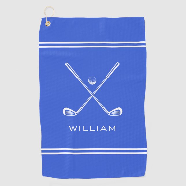 Personalized Name Royal Blue Stripes Stylish Golf Towel (Front)