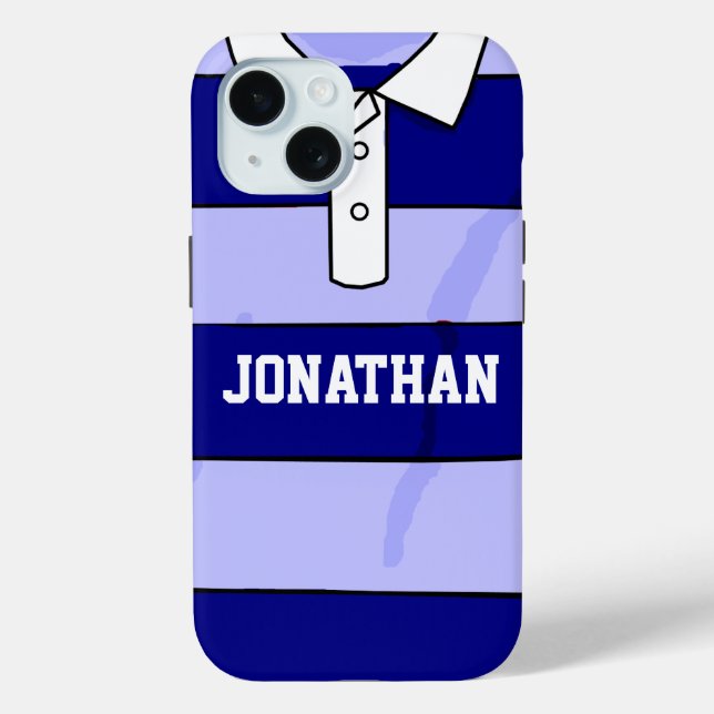personalized name rugby jersey blue hoops Case-Mate iPhone case (Back)