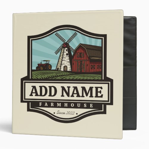 Personalized NAME Rustic Farmhouse Old Windmill  3 Ring Binder