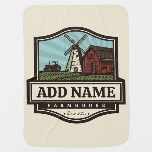 Personalized NAME Rustic Farmhouse Old Windmill  Baby Blanket