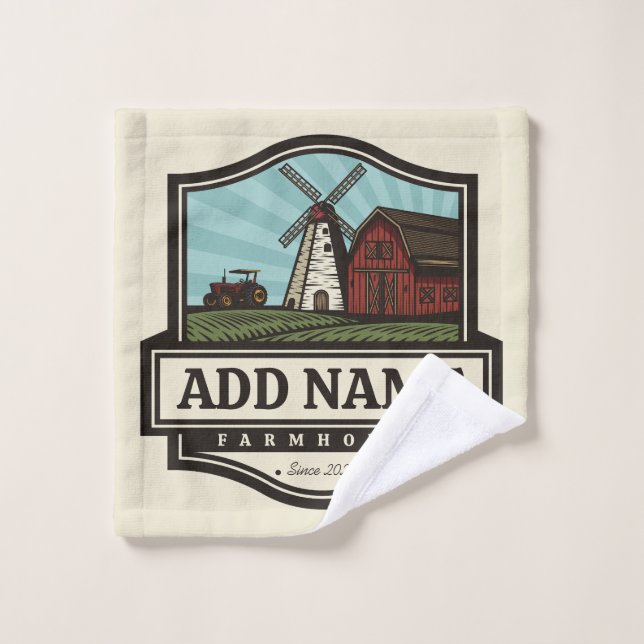 Personalized NAME Rustic Farmhouse Old Windmill Bath Towel Set (Wash Cloth)