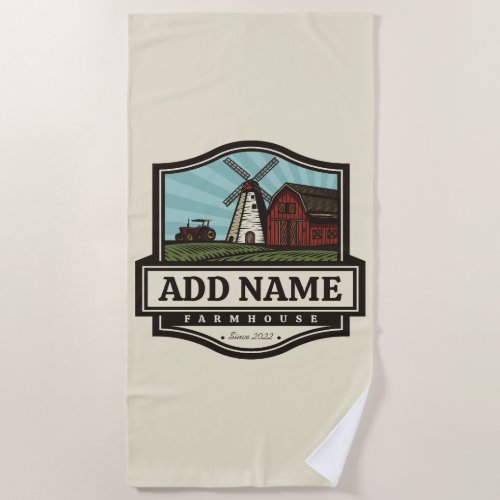 Personalized NAME Rustic Farmhouse Old Windmill  Beach Towel