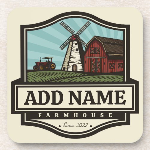 Personalized NAME Rustic Farmhouse Old Windmill  Beverage Coaster