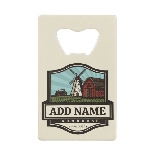 Personalized NAME Rustic Farmhouse Old Windmill Credit Card Bottle Opener