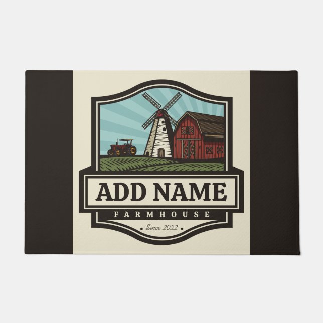 Personalized NAME Rustic Farmhouse Old Windmill Doormat (Front)