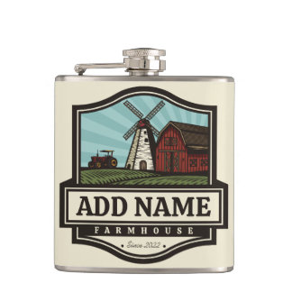 Personalized NAME Rustic Farmhouse Old Windmill  Flask