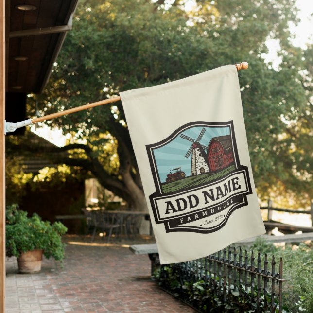 Personalized NAME Rustic Farmhouse Old Windmill House Flag (In SItu)