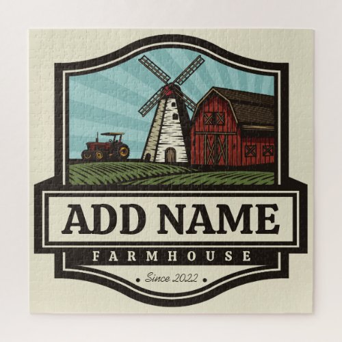 Personalized NAME Rustic Farmhouse Old Windmill Jigsaw Puzzle