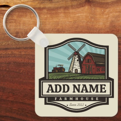Personalized NAME Rustic Farmhouse Old Windmill Keychain