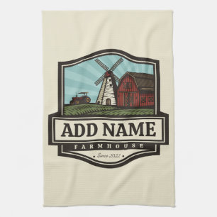 Personalized NAME Rustic Farmhouse Old Windmill Kitchen Towel