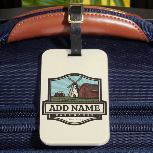 Personalized NAME Rustic Farmhouse Old Windmill Luggage Tag