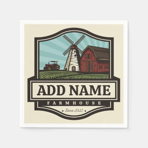 Personalized NAME Rustic Farmhouse Old Windmill Napkins