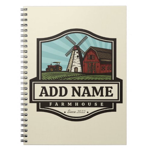 Personalized NAME Rustic Farmhouse Old Windmill  Notebook