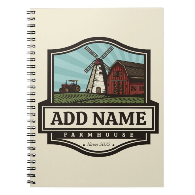 Personalized NAME Rustic Farmhouse Old Windmill  Notebook (Front)