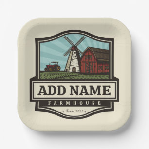 Personalized NAME Rustic Farmhouse Old Windmill Paper Plates