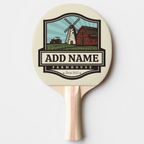 Personalized NAME Rustic Farmhouse Old Windmill  Ping Pong Paddle