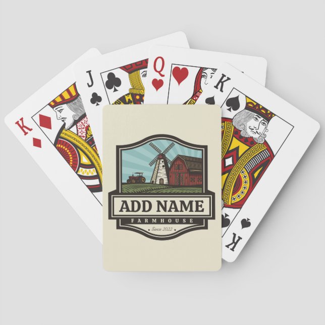 Personalized NAME Rustic Farmhouse Old Windmill Poker Cards (Back)