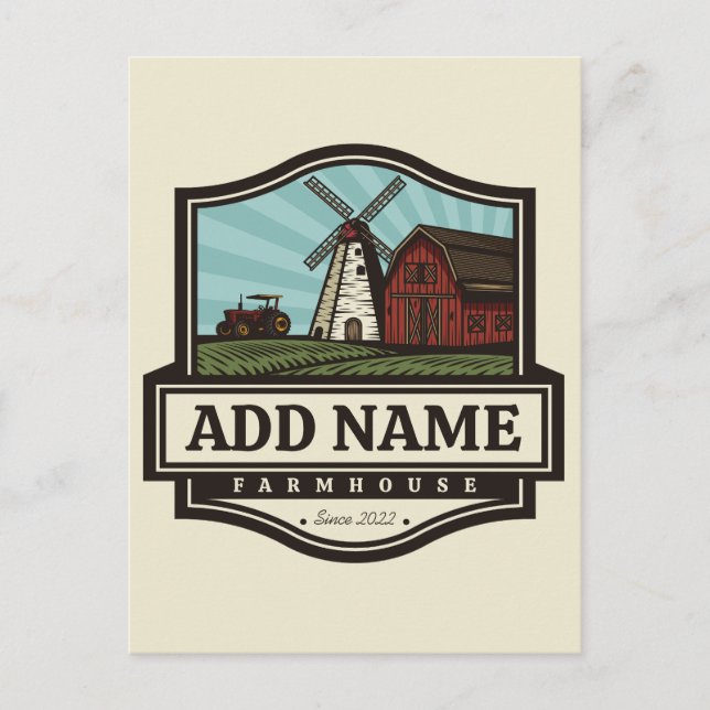 Personalized NAME Rustic Farmhouse Old Windmill  Postcard (Front)