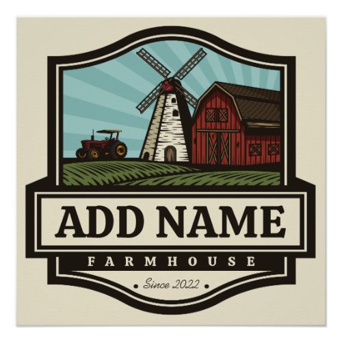 Personalized NAME Rustic Farmhouse Old Windmill  Poster