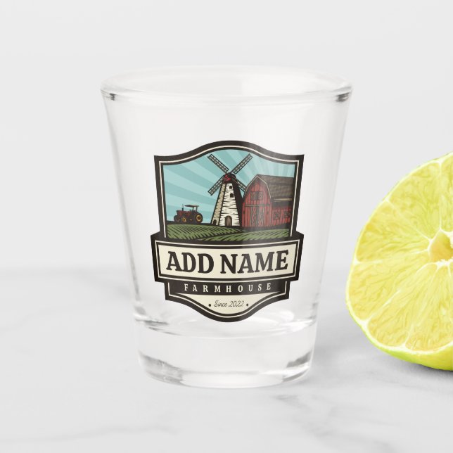 Personalized NAME Rustic Farmhouse Old Windmill Shot Glass (Front)