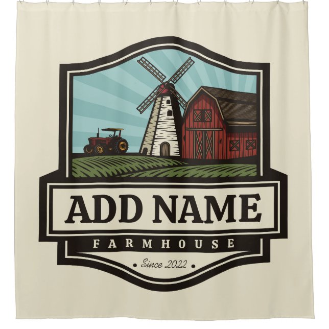 Personalized NAME Rustic Farmhouse Old Windmill Shower Curtain (Front)