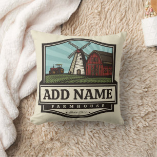 Personalized NAME Rustic Farmhouse Old Windmill Throw Pillow