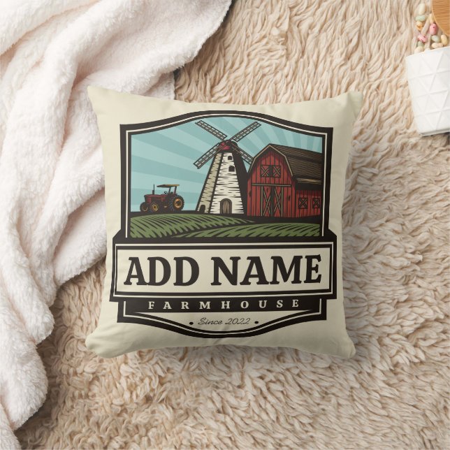 Personalized NAME Rustic Farmhouse Old Windmill Throw Pillow (Blanket)