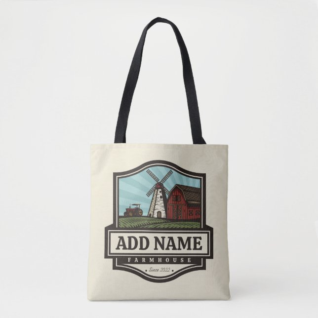 Personalized NAME Rustic Farmhouse Old Windmill  Tote Bag (Front)