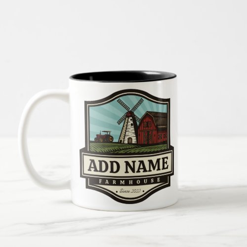 Personalized NAME Rustic Farmhouse Old Windmill Two_Tone Coffee Mug