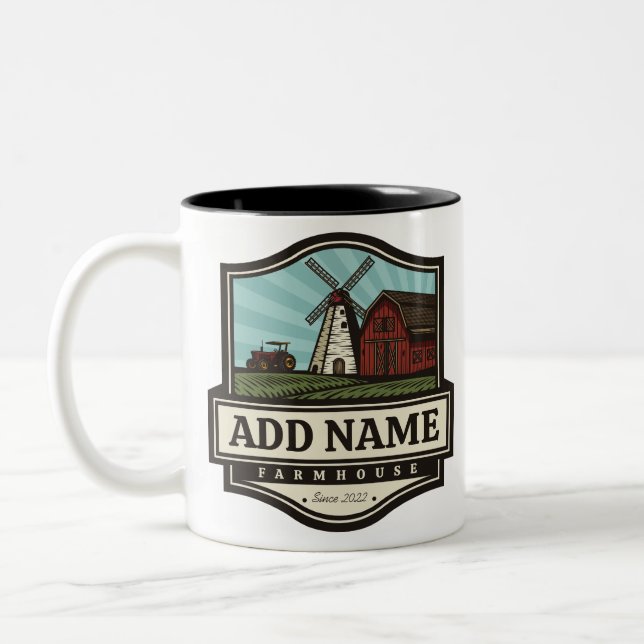 Personalized NAME Rustic Farmhouse Old Windmill Two-Tone Coffee Mug (Left)
