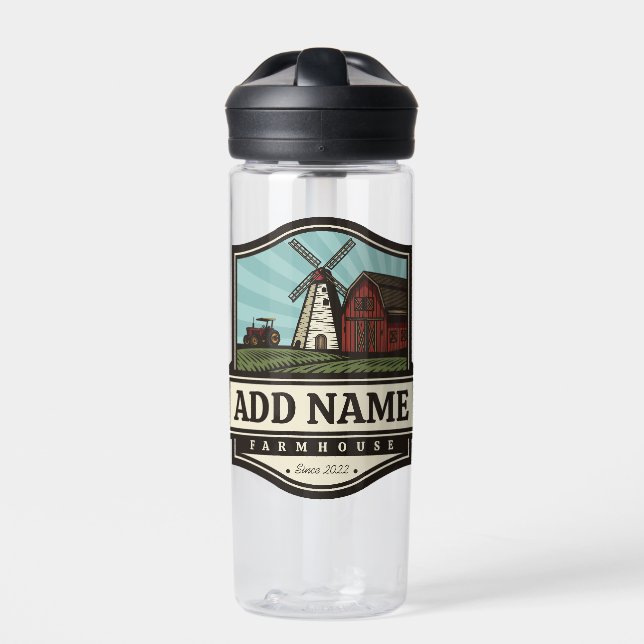 Personalized NAME Rustic Farmhouse Old Windmill  Water Bottle (Front)