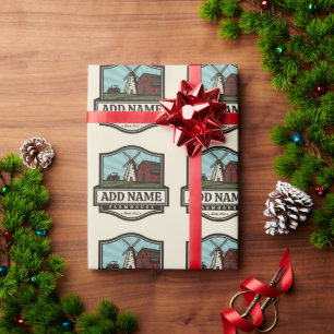 Personalized NAME Rustic Farmhouse Old Windmill  Wrapping Paper